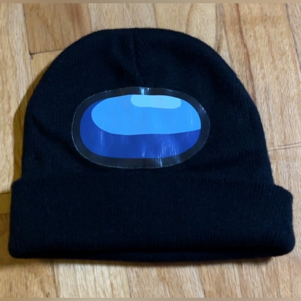 Among‎ Us Black Knit Beanie Hat Blue Crewmate Appliqué Patch Gamer Cap One Size